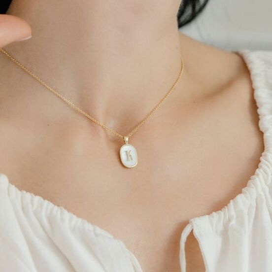 Mother-of-Pearl Oval Initial Necklace