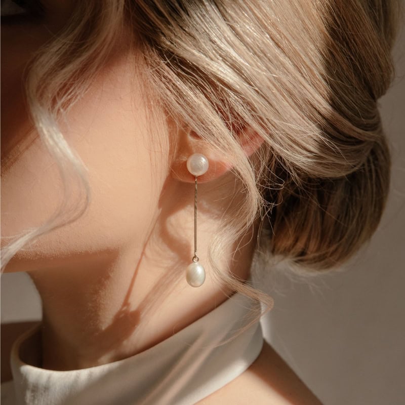 Double Pearl Drop Earrings - Image 4