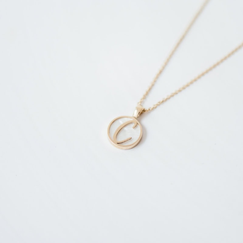 Mother-of-Pearl Circular Initial Necklace - Image 3