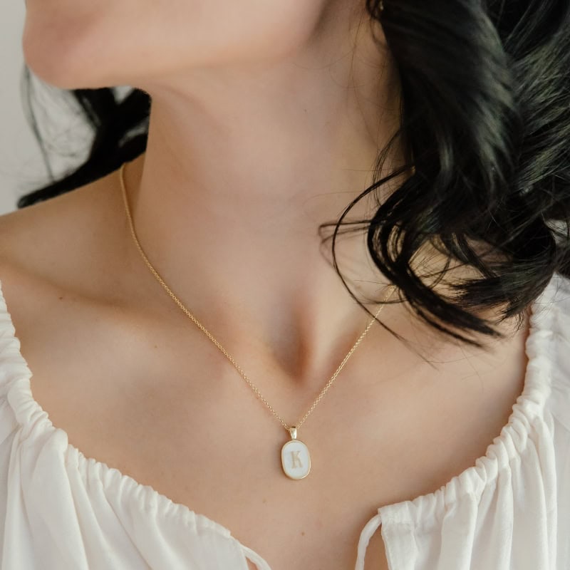 Mother-of-Pearl Oval Initial Necklace - Image 2