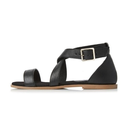 Ladies Genuine Leather Crossover Sandals - Black