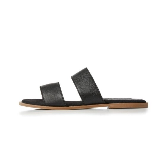 Ladies Broad Strap Leather Sandals - Black