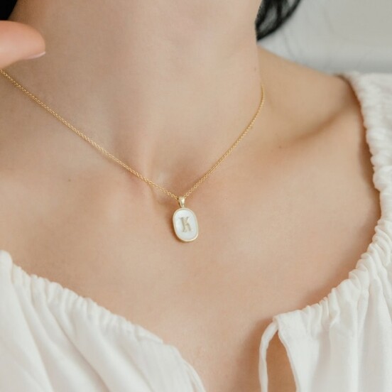 Mother-of-Pearl Oval Initial Necklace