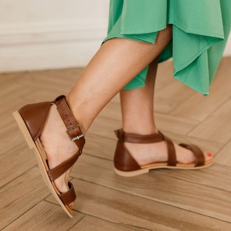Ladies Genuine Leather Crossover Sandals - Image 4