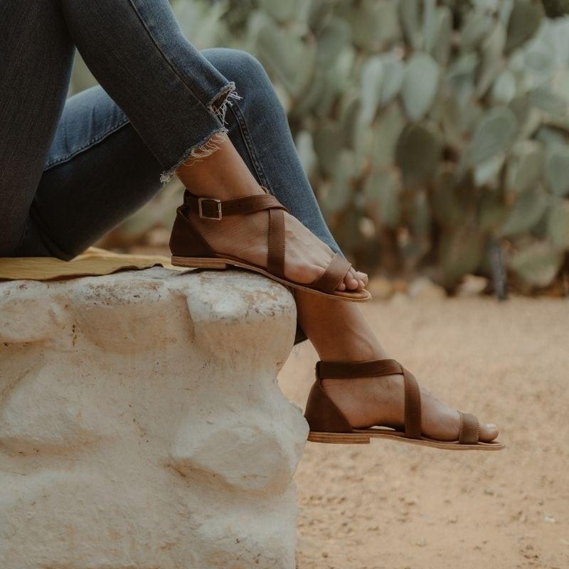 Ladies Genuine Leather Crossover Sandals - Image 5