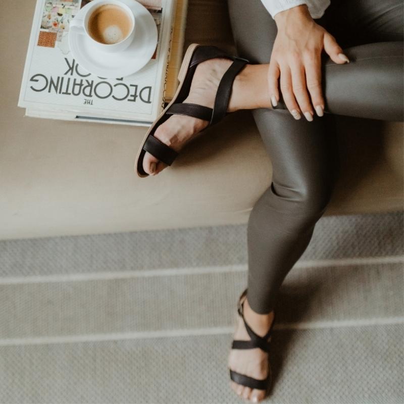 Ladies Genuine Leather Crossover Sandals - Black - Image 4