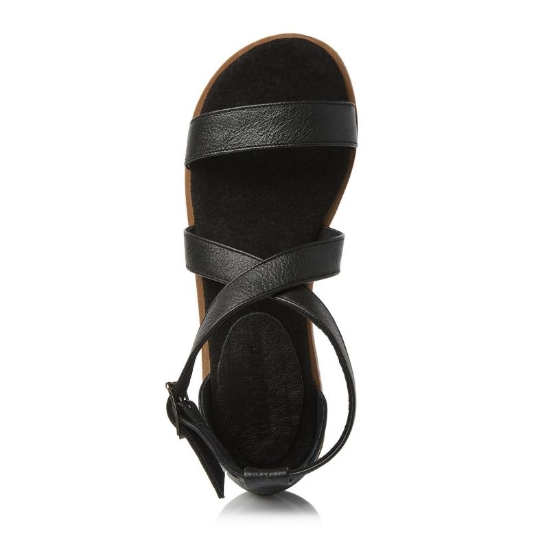 Ladies Genuine Leather Crossover Sandals - Black - Image 7