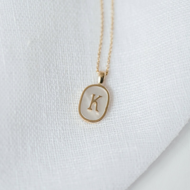 Mother-of-Pearl Oval Initial Necklace - Image 3