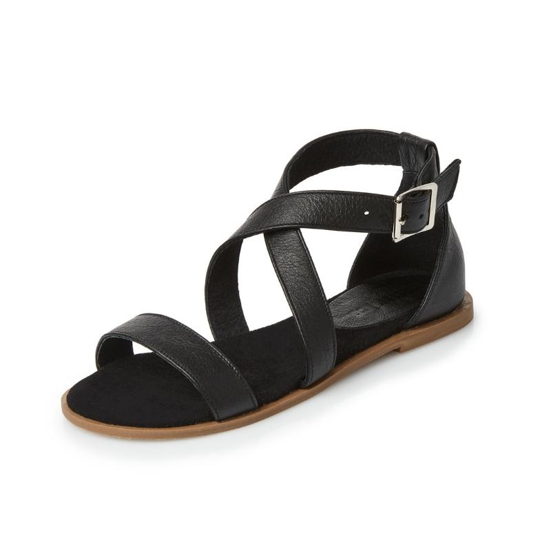 Ladies Genuine Leather Crossover Sandals - Black - Image 6