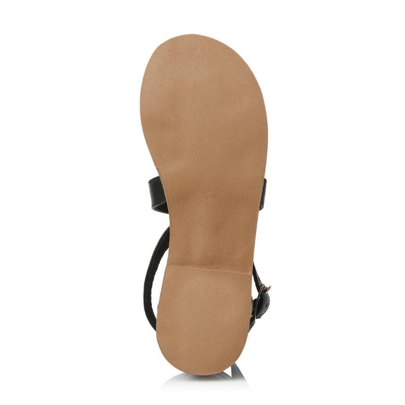 Ladies Genuine Leather Crossover Sandals - Black - Image 8