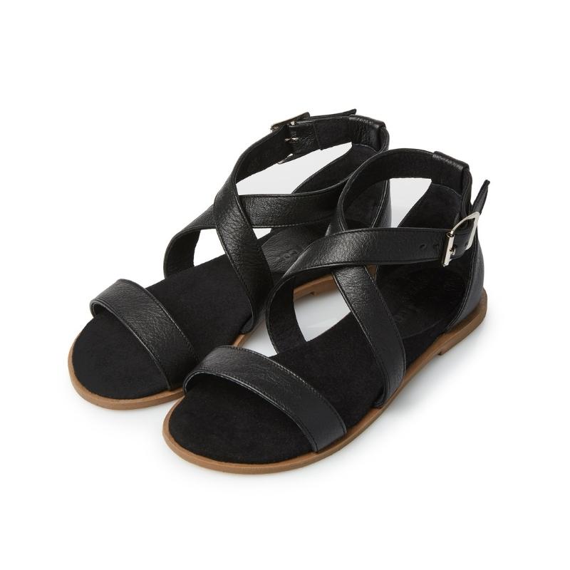 Ladies Genuine Leather Crossover Sandals - Black - Image 9