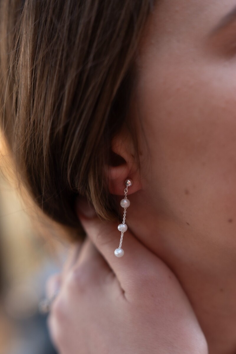 Dainty String Of Pearl Earrings